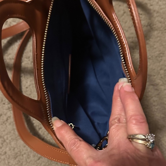 Ann Taylor Tan and Blue Striped Crossbody Bag with Crab Design - Picture 3 of 9